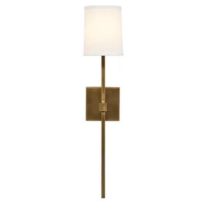 Minerva Wall Sconce, Antique Brass With White Linen Shade