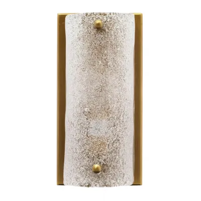 Moet Rounded Sconce, Textured Melted Ice Glass and Antique Brass Metal