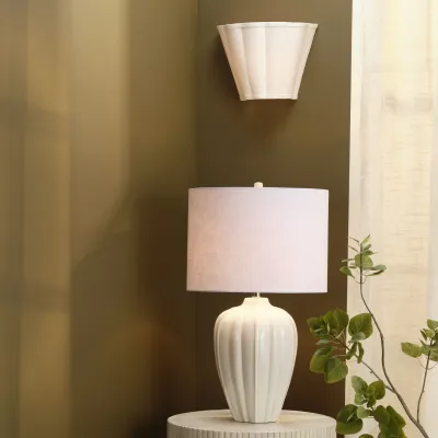 Scalloped 1-Light Wall Sconce, White Linen