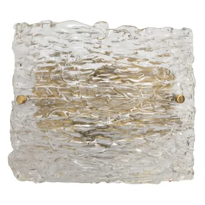 Swan Curved Glass Sconce, Large, Clear Textured Glass and Antique Brass Metal