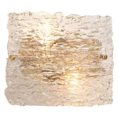 Swan Curved Glass Sconce, Large, Clear Textured Glass and Antique Brass Metal