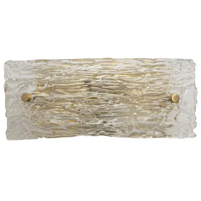 Swan Curved Glass Sconce, Small, Clear Textured Glass and Antique Brass Metal