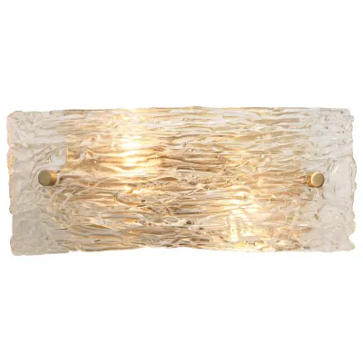 Swan Curved Glass Sconce, Small, Clear Textured Glass and Antique Brass Metal