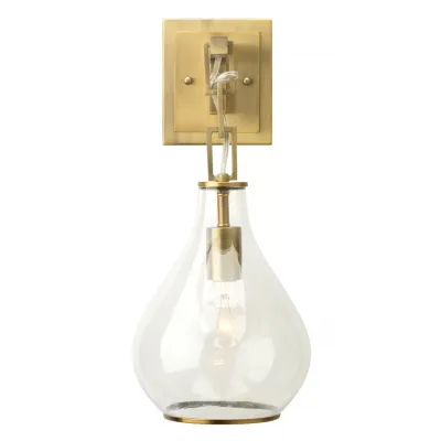 Tear Drop Hanging Wall Sconce, Clear Glass and Antique Brass