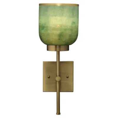 Vapor Single Sconce, Antique Brass and Aqua Metallic Glass