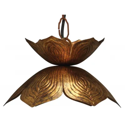 Flowering Lotus Iron Pendant, Antique Gold, Small