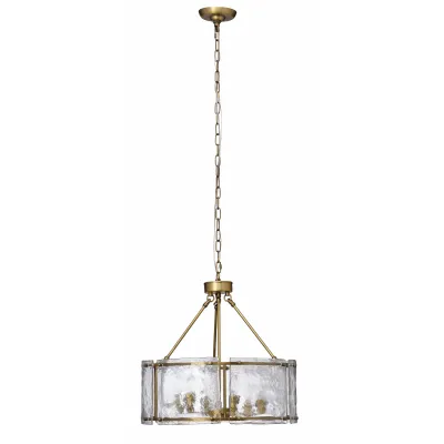 Glenn Large Round Metal Chandelier, Antique Brass