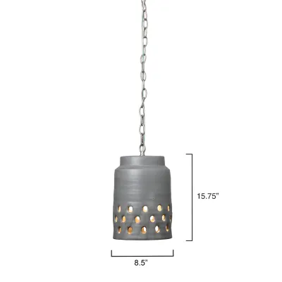 Perforated Long Ceramic 1-Light Pendant, Grey