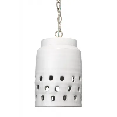 Perforated Long Ceramic 1-Light Pendant, White