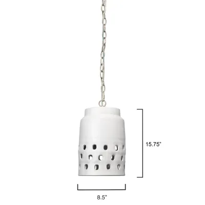 Perforated Long Ceramic 1-Light Pendant, White