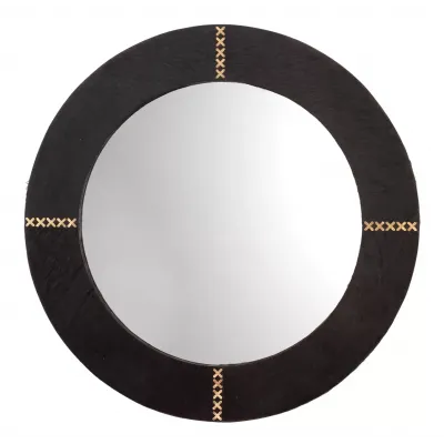 Round Cross Stitch Mirror, Espresso Hide