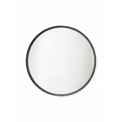 Refined Iron Round Mirror, Black