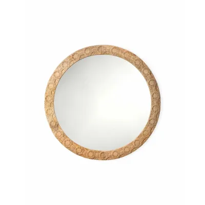 Relief Wood Carved Round Mirror