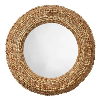 Strand Wood Beaded Round Mirror, Natural