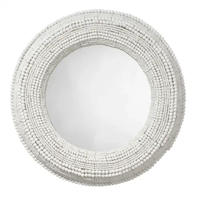 Strand Wood Beaded Round Mirror, White