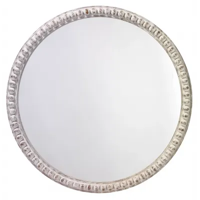 Audrey Beaded Wood Mirror, White Washed