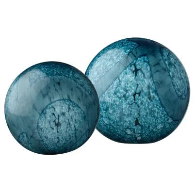 Cosmos Hand Blow Glass Orbs (Set of 2), Blue