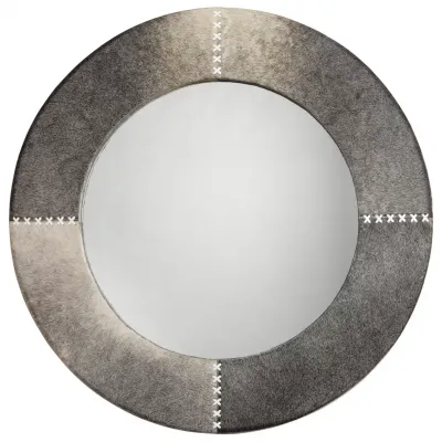 Round Cross Stitch Mirror, Gray Hide