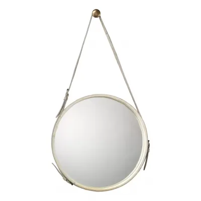 Round Steel Mirror, White Hide