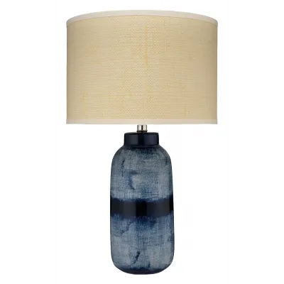 Batik Ceramic Table Lamp Blue and Cream - Large