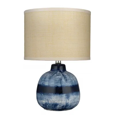 Batik Ceramic Table Lamp Blue and Cream - Small