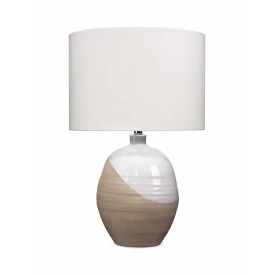 Hillside Table Lamp In White & Natural Ceramic  W/ Drum Shade In Off White Linen