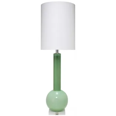 Studio Table Lamp, Leaf Green Glass With Tall Thin Drum Shade, Green