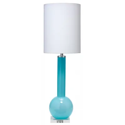 Studio Table Lamp, Leaf Green Glass With Tall Thin Drum Shade, Blue