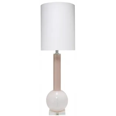 Studio Table Lamp, Leaf Green Glass With Tall Thin Drum Shade, Pink