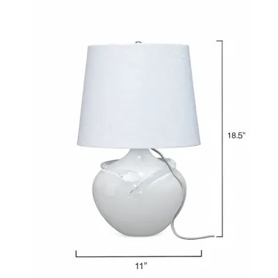 Wesley Table Lamp In White Glass W/ A Cone Shade In White Linen