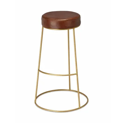 Henry Brown Round Leather Bar Stool