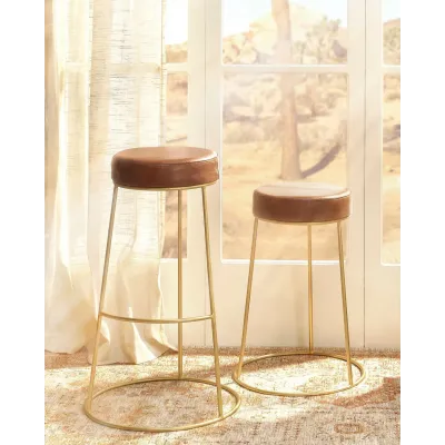 Henry Brown Round Leather Bar Stool