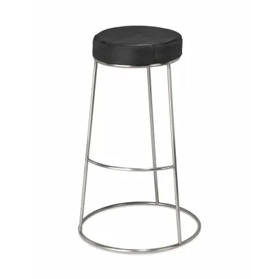 Henry Black Round Leather Bar Stool