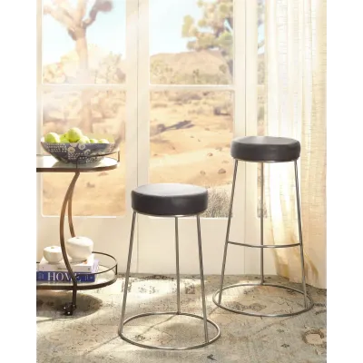 Henry Black Round Leather Bar Stool