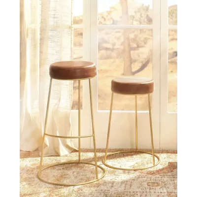 Henry Brown Round Leather Counter Stool