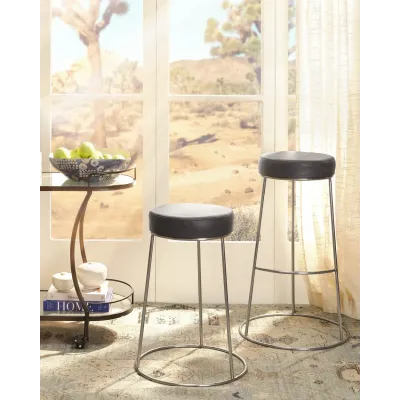 Henry Black Round Leather Counter Stool
