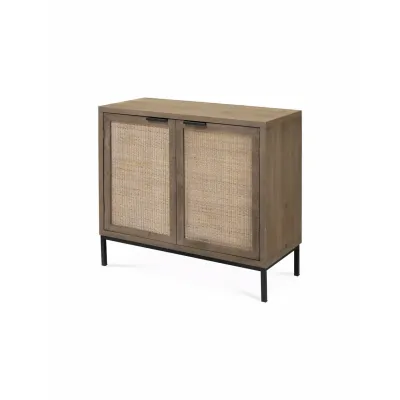 Reed 2 Door Accent Cabinet Washed Wood & Black Metal