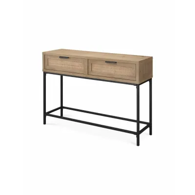 Reed Console Table Washed Wood & Black Metal