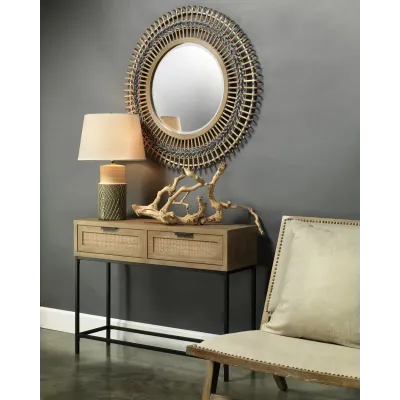 Reed Console Table Washed Wood & Black Metal