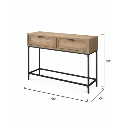 Reed Console Table Washed Wood & Black Metal