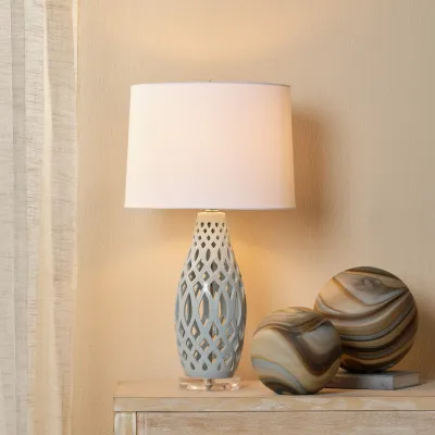 Filigree Ceramic Table Lamp, Blue