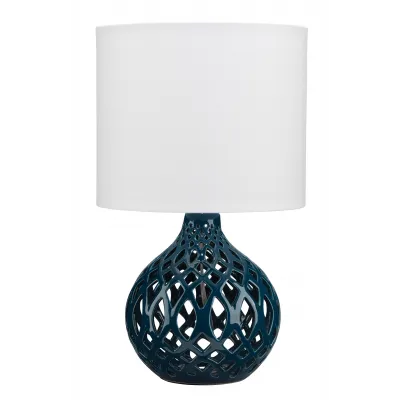 Fretwork Ceramic Table Lamp, Navy Blue