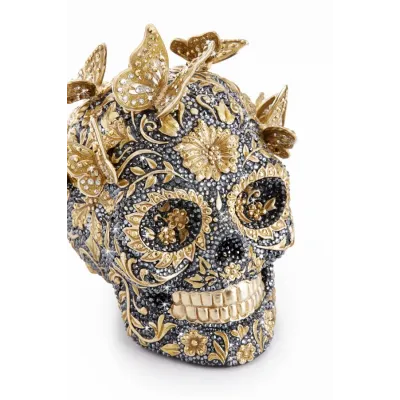 Pave Skull with Butterflies Figurine (Special Order)