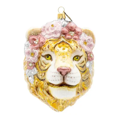 Metallic Tiger With Flower Crown Ornament