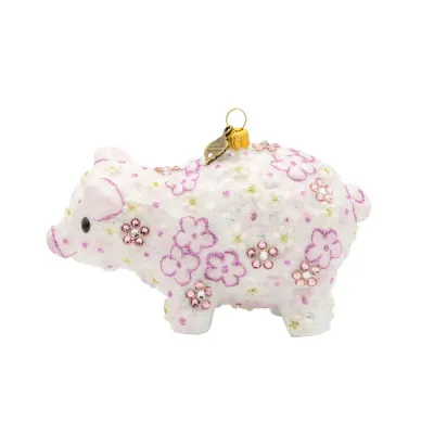 Pink Floral Piggy Ornament