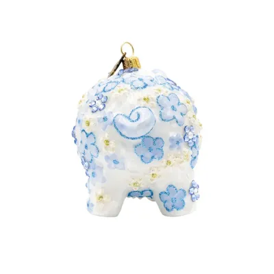 Blue Floral Piggy Ornament