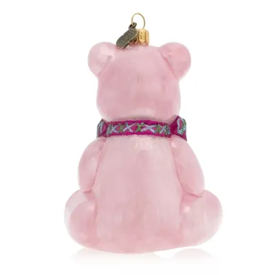 Baby's First Christmas Teddy Glass Ornament Pink