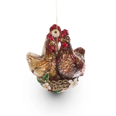 Three French Hens Glass Ornament