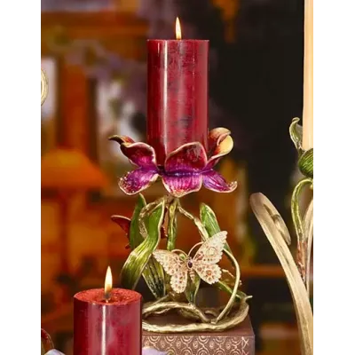 Meredith Brocade Floral Pillar Candle Holder 9"