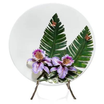 Catalina Orchid And Banana Leaf Platter With Stand
